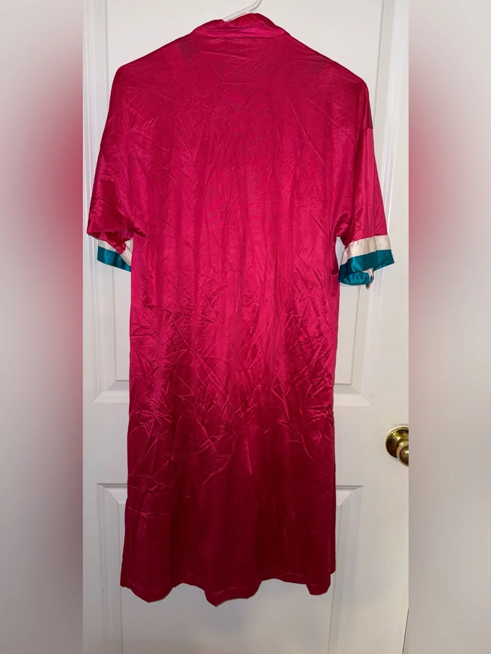 Vanity Fair Vtg Pink/Teal Satin Button Front PJ Robe and Nightgown‎ Size Small
